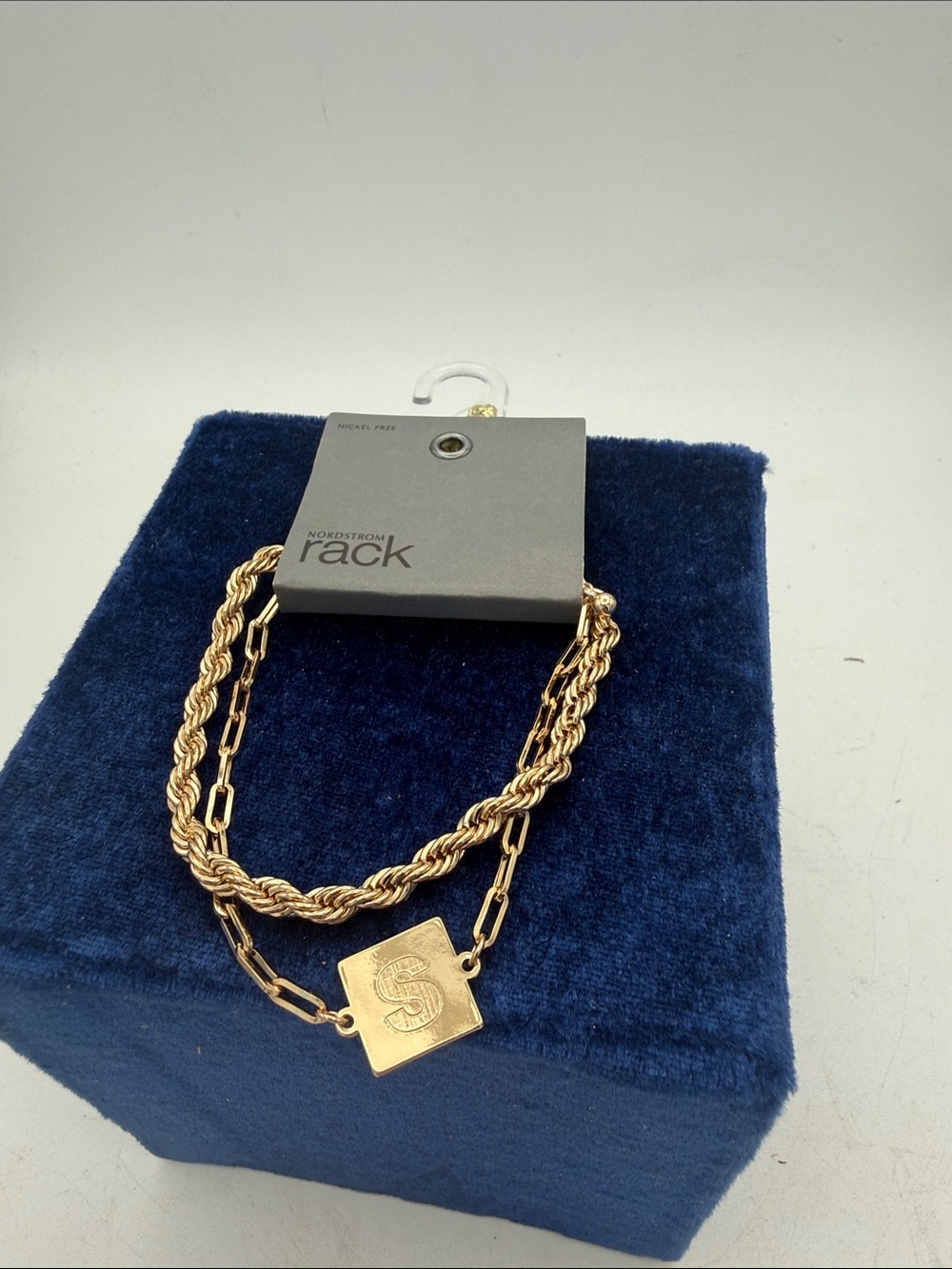 Nordstrom Rack goldtone stacked bracelets initial “S” Nickel free NWT